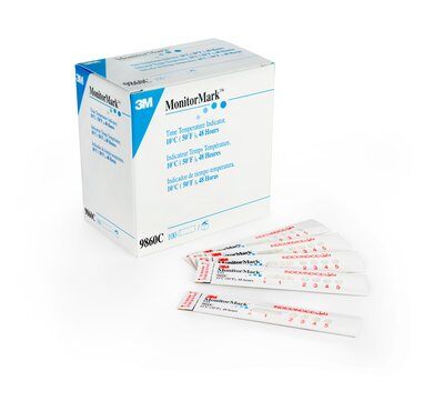 3m? monitormark? 9860c時(shí)間溫度指示器，10°c/50°f，記錄時(shí)間48小時(shí)，每箱500個(gè)。